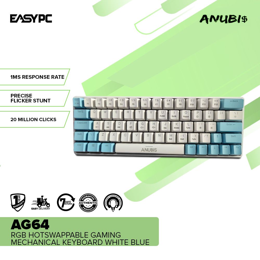 Anubis AG64 RGB Hotswappable Gaming Mechanical Keyboard White Blue – EasyPC