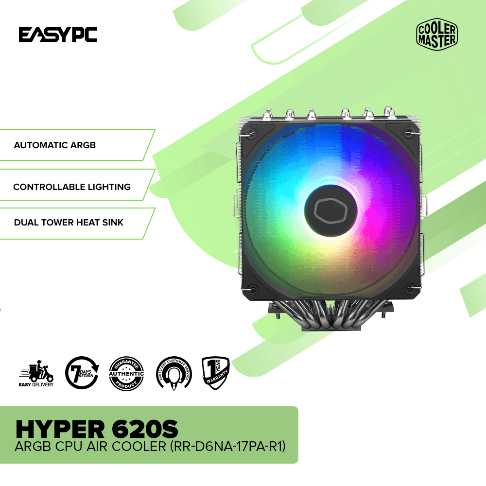 Cooler Master Hyper 620S Dual Tower CPU Air Cooler, ARGB Sync, 120mm PWM  Fan, 6