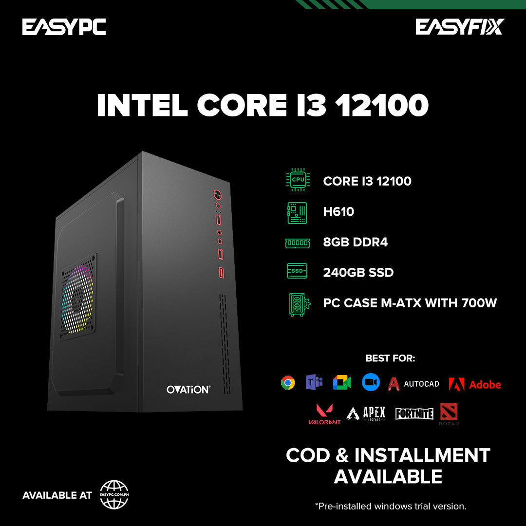 Core i3 12100 / H610 / 8GB DDR4 / 240GB SSD / PC Case M-ATX with 700W –  EasyPC