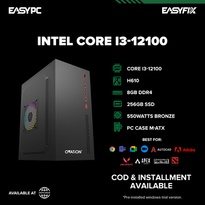 Core i3 12100 / H610 / 8GB DDR4 / 256GB SSD / PC Case M-ATX with 700W