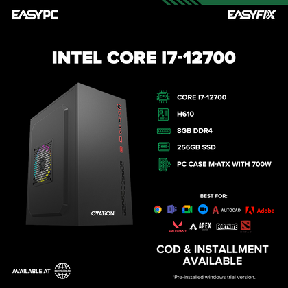 Core i7 12700 / H610 / 8GB DDR4 / 256GB SSD / PC Case M-ATX with 700W