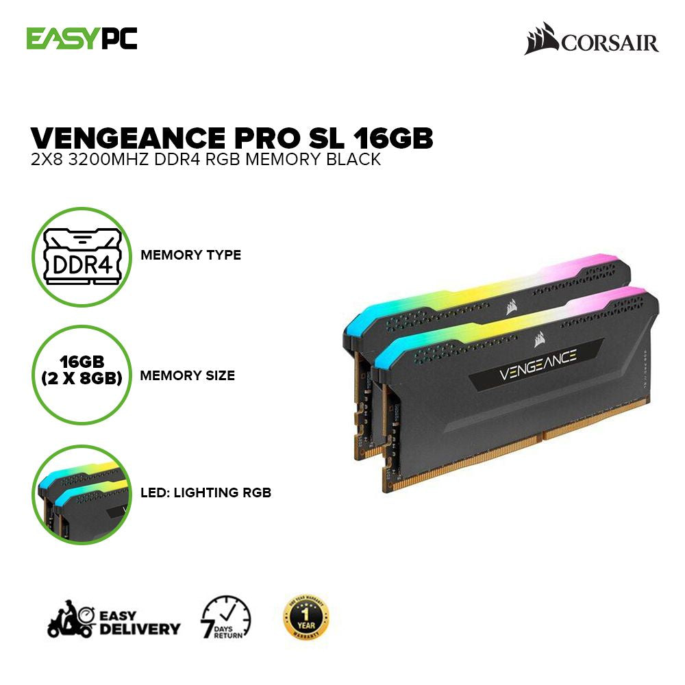 SL Corsair – RGB Memory 3200mhz Black EasyPC 2x8 Ddr4 Vengeance Pro 16gb