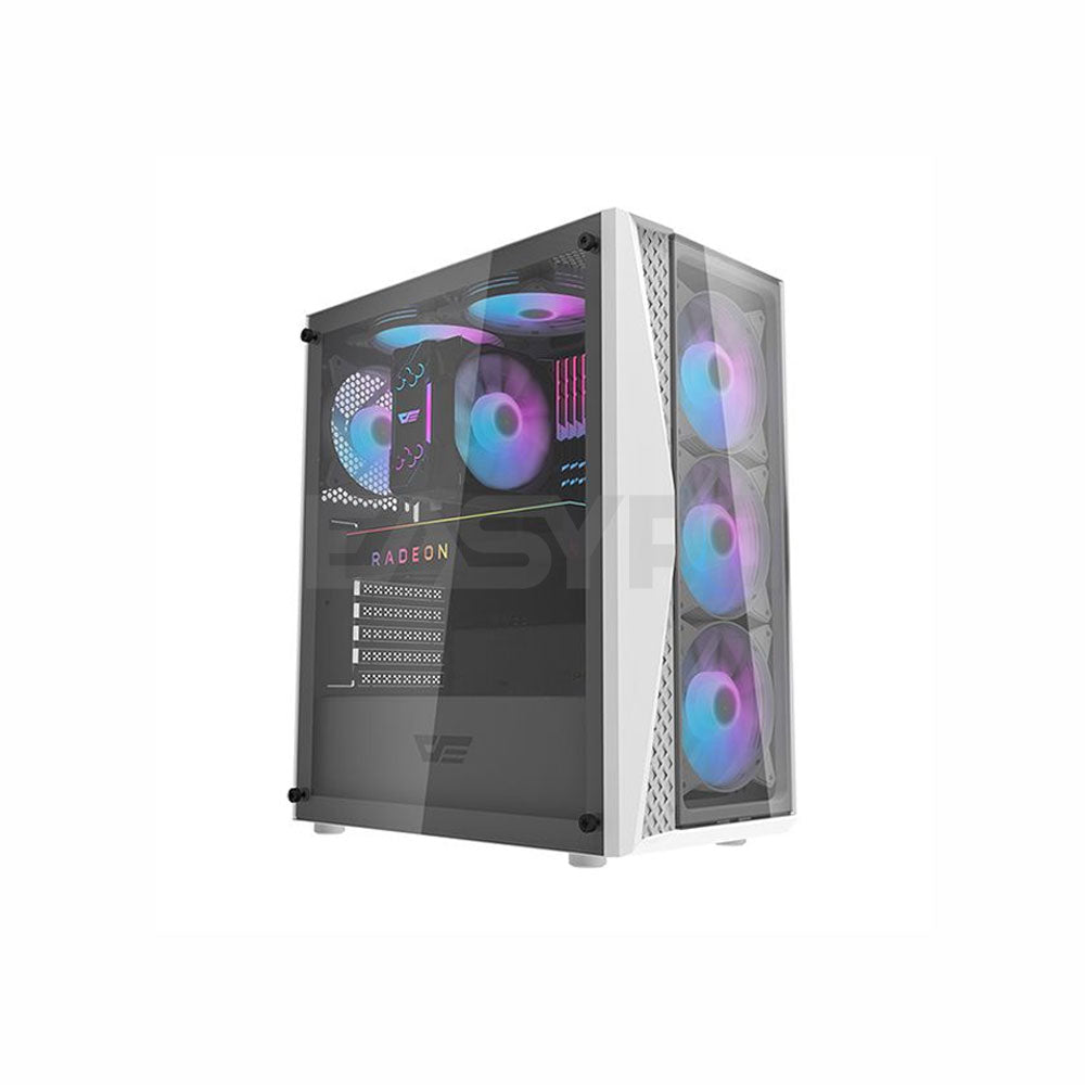 DarkFlash DK352 Plus ATX Tempered Glass Side Panel Gaming PC Case Whit