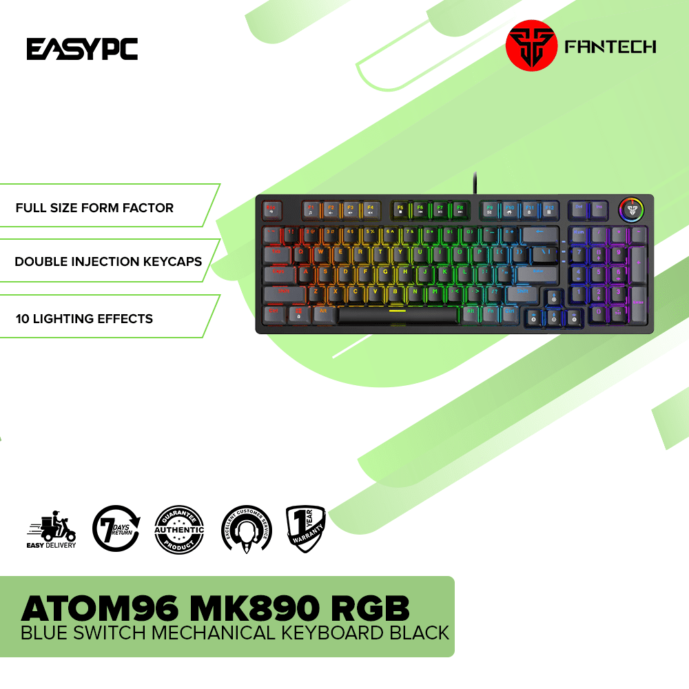 Fantech ATOM96 MK890 Blue Switch RGB Mechanical Keyboard Black EasyPC