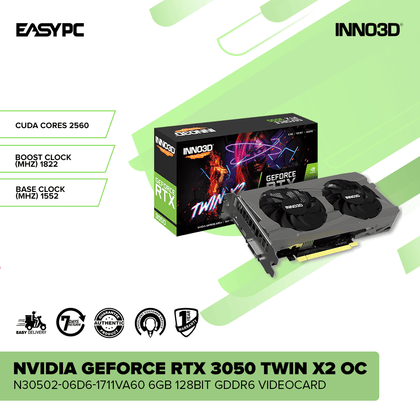 Inno3D Nvidia Geforce RTX 3050 Twin X2 OC N30502-06D6-1711VA60 6GB 128bit GDDR6 Videocard