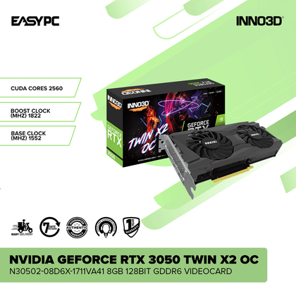 Inno3D Nvidia Geforce RTX 3050 Twin X2 OC N30502-08D6X-1711VA41 8GB 128bit GDDR6 Videocard
