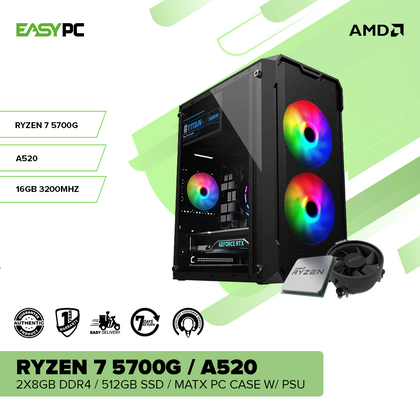 Ryzen 7 5700G / A520 / 2x8GB DDR4 / 512GB SSD / MATX Pc Case w/ PSU Desktop Computer