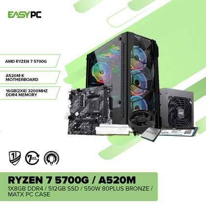 AMD Ryzen 7 5700G Gaming Desktop PC - 8 Core Zen 3 APU | A520M | 8GB DDR4 | 512GB NVMe SSD | 550W 80Plus Bronze