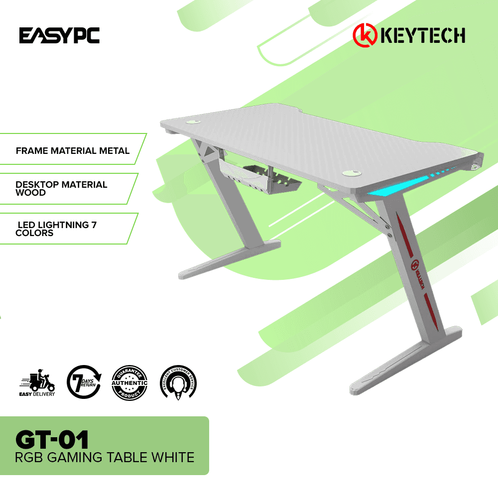 Keytech GT01 RGB Gaming Table White EasyPC