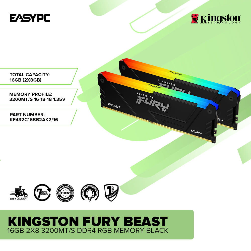 Memory Kingston FURY Beast RGB DDR4 16GB (2 x 8GB) 3200MHZ CL16 - Versus  Gamers