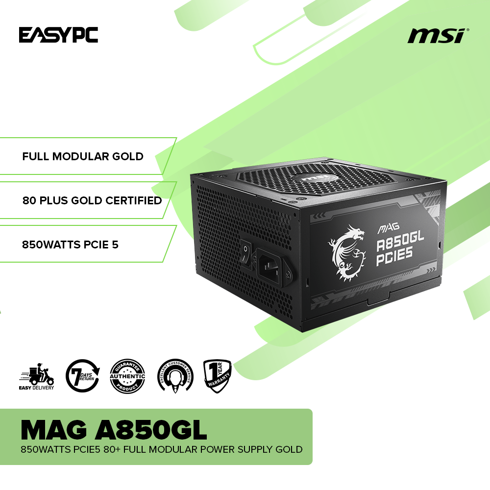 MSI 850W, 80 Plus Gold certified, Fully Modular PCIE5.0 PSU