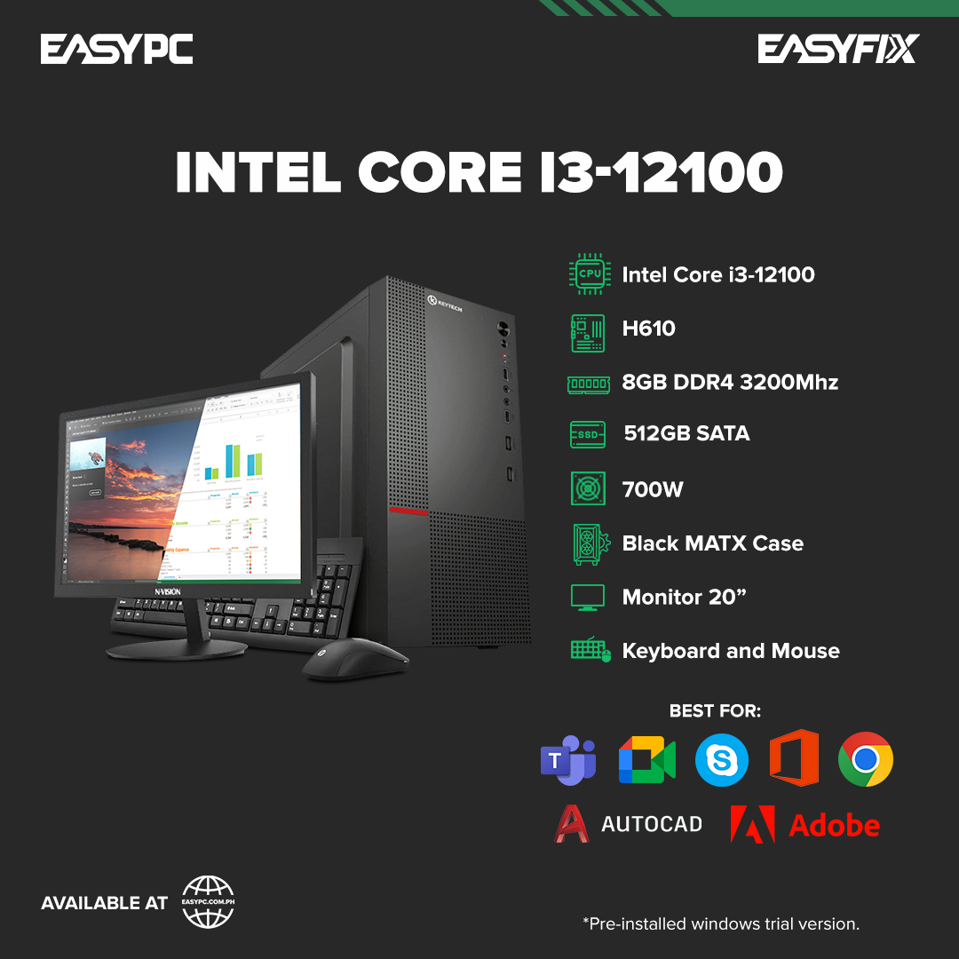 Intel Core i3-12100 / H610 / 8GB 3200MHz / 240GB SATA / – EasyPC