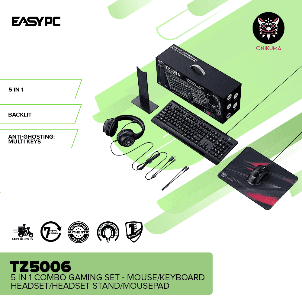 Onikuma TZ5006 5 in 1 Combo Gaming Set Mouse/Keyboard/Headset/Headse