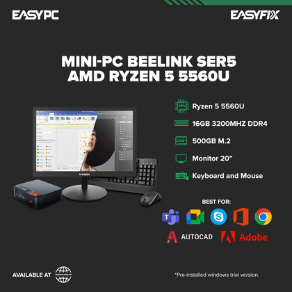 MINI PC Beelink SER5 AMD Ryzen 5 5560U /16GB 3200MHZ DDR4 /500GB M.2 NVMe 2280 SSD /20
