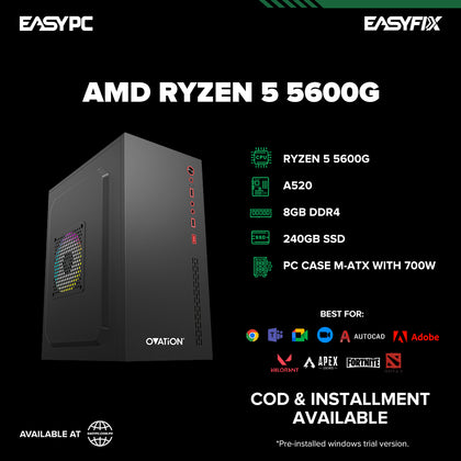 Ryzen 5 5600G / A520 / 8GB DDR4 / 240GB SSD / PC Case M-ATX with 700W
