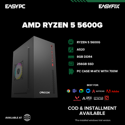 Ryzen 5 5600G / A520 / 8GB DDR4 / 256GB SSD / PC Case M-ATX with 700W