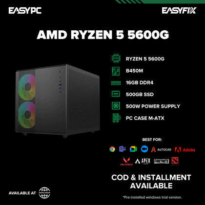 Ryzen 5 5600G / B450M / 16GB DDR4 / 500GB SSD / 500W Power Supply / PC Case M-ATX