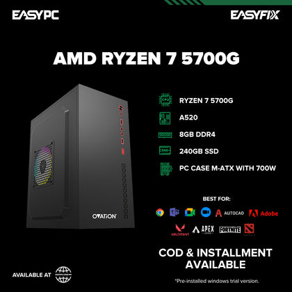 Ryzen 7 5700G / A520 / 8GB DDR4 / 240GB SSD / PC Case M-ATX with 700W