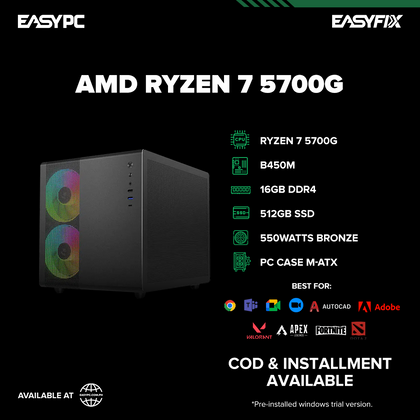 Ryzen 7 5700G / B450M / 16GB DDR4 / 512GB SSD / 550W Power Supply / PC Case M-ATX