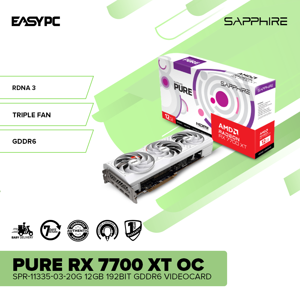 Sapphire 11335-03-20G Pure AMD Radeon RX 7700 XT Gaming Graphics Card with  12GB GDDR6, AMD RDNA 3