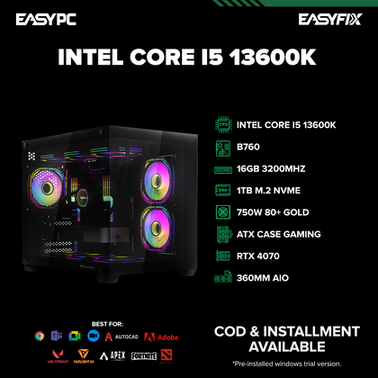 Intel Core i5 13600K Gaming Pre-build RTX 4070 16GB 1TB M.2 SSD