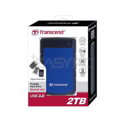 Transcend TS2TSJ25H3B Shock Proof StoreJet 2.5 H3B Portable HDD 2TB Blue-c