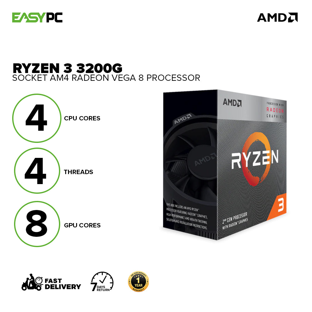 AMD Ryzen 3 3200G R3-3200G 3.6-4.0 GHz 4-Core 4thr 65W Socket AM4 CPU  Processor