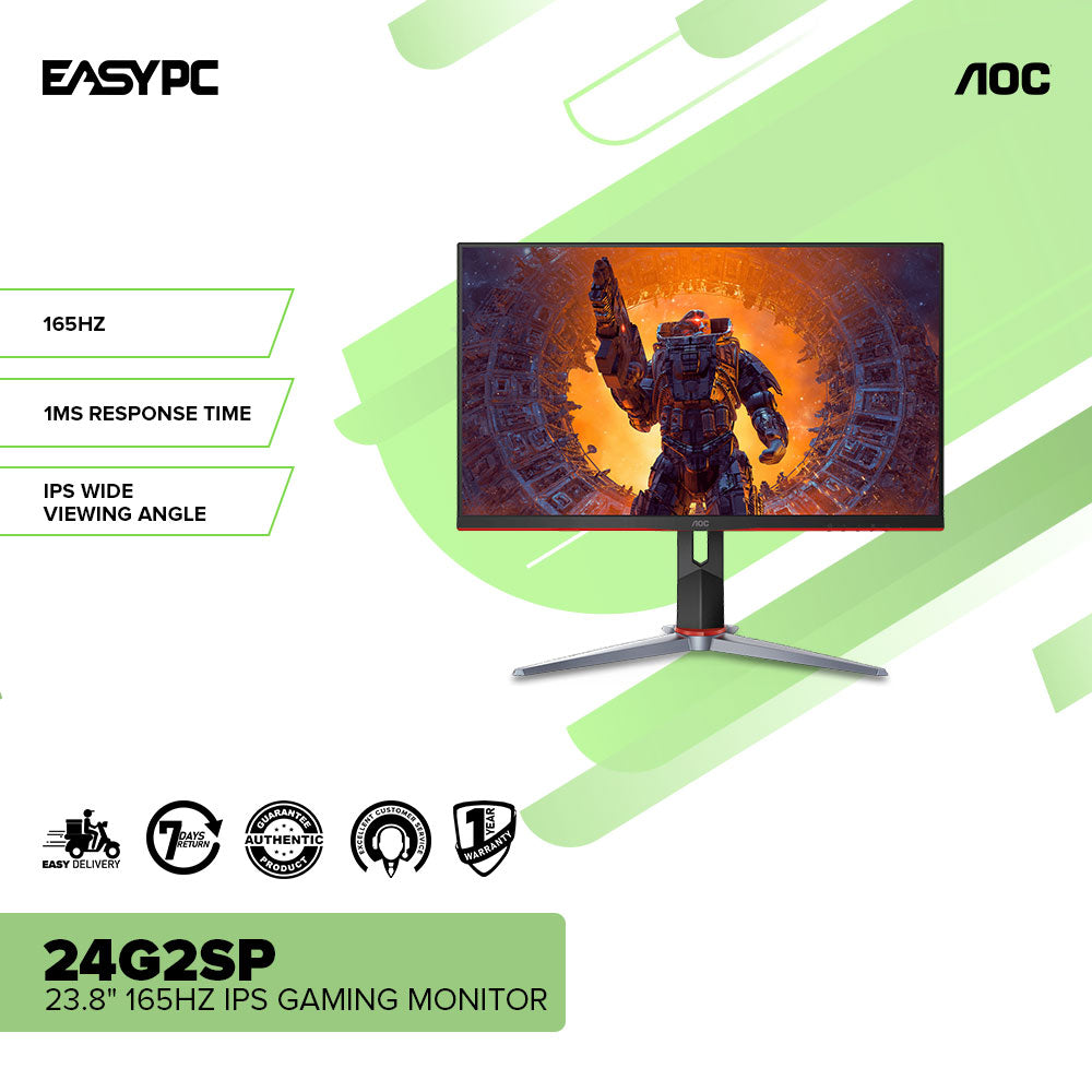 AOC 24G2SP 24 Frameless Gaming Monitor, Full HD IPS, 165Hz, 1ms, Height  Adjustable Stand ,Black