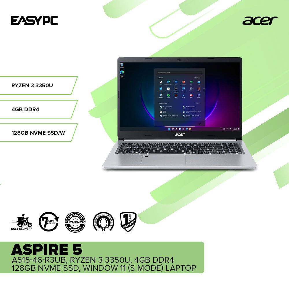 Acer Aspire 5 A515 46 R3Ub Ryzen3 3350U 4GbDdr4 Win11 S Mode