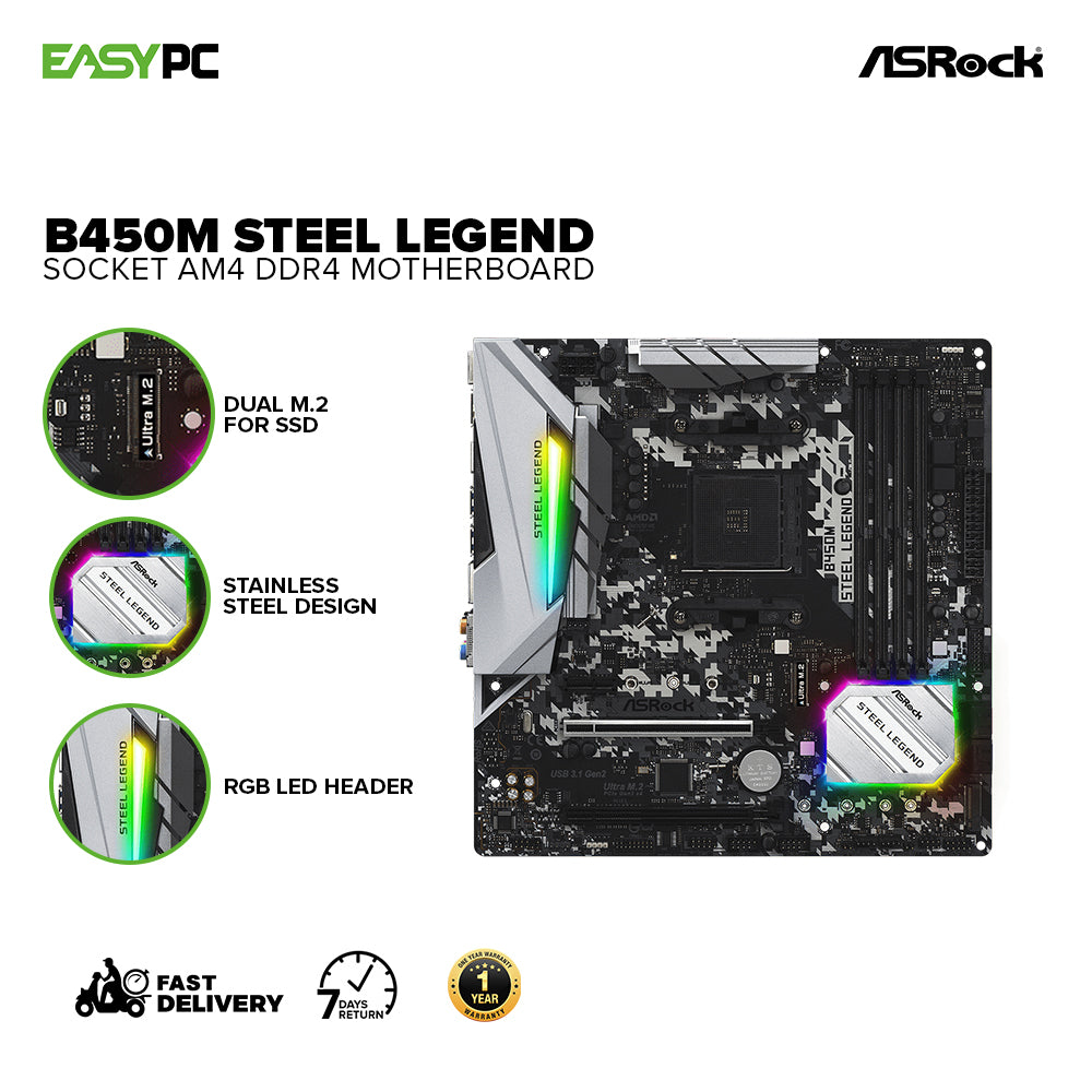 Asrock B450M Steel Legend Am4 Gaming Motherboard – EasyPC
