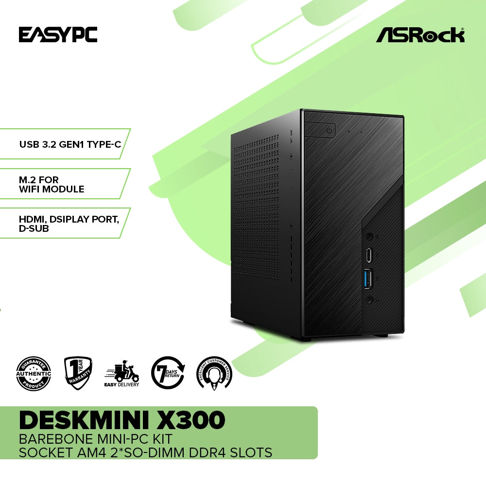 Asrock DeskMini X300 Barebone Mini-PC Kit, Socket AM4, 2*SO-DIMM