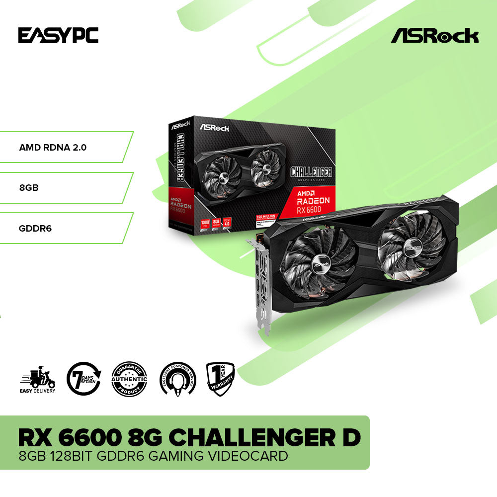 Asrock RX 6600 8G CHALLENGER D 8gb 128bit GDdr6 Dual Fan Gaming Videocard