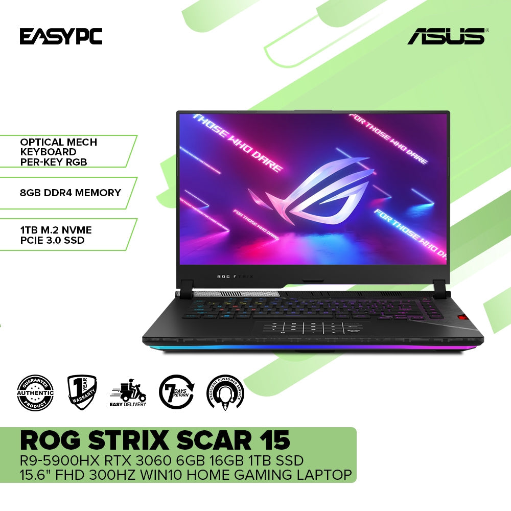 ASUS ROG Strix Scar 15 Gaming Laptop, 15.6 300Hz IPS Type FHD Display,  NVIDIA GeForce RTX 3080, AMD Ryzen 9 5900HX, 16GB DDR4, 1TB SSD