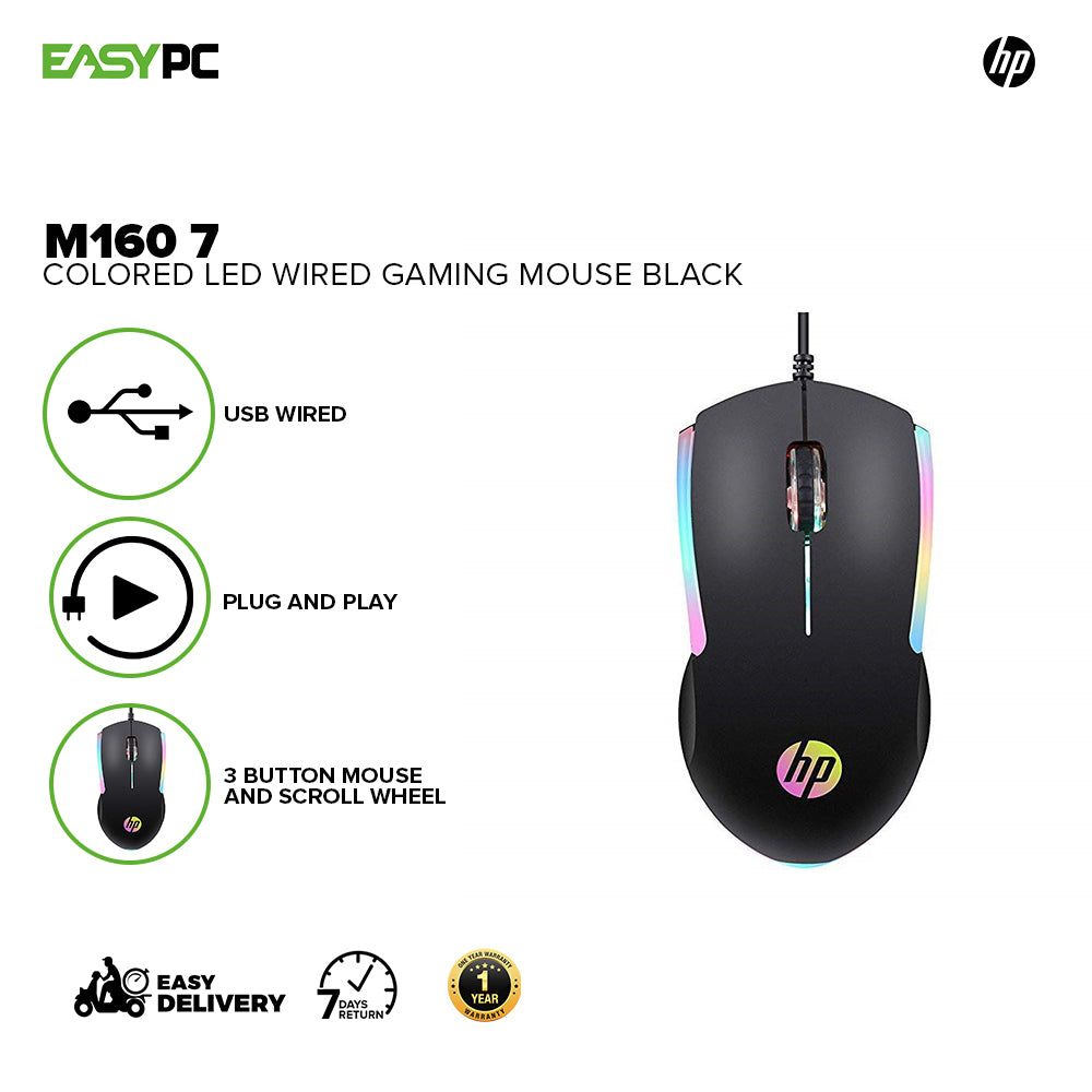 HP M160 7 Colored LED Wired Gaming Mouse – EasyPC