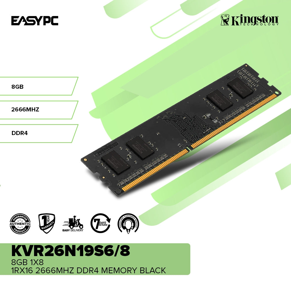 Kingston KVR26N19S6 8 8gb 1x8 1Rx16 2666mhz Ddr4 Memory Black EasyPC