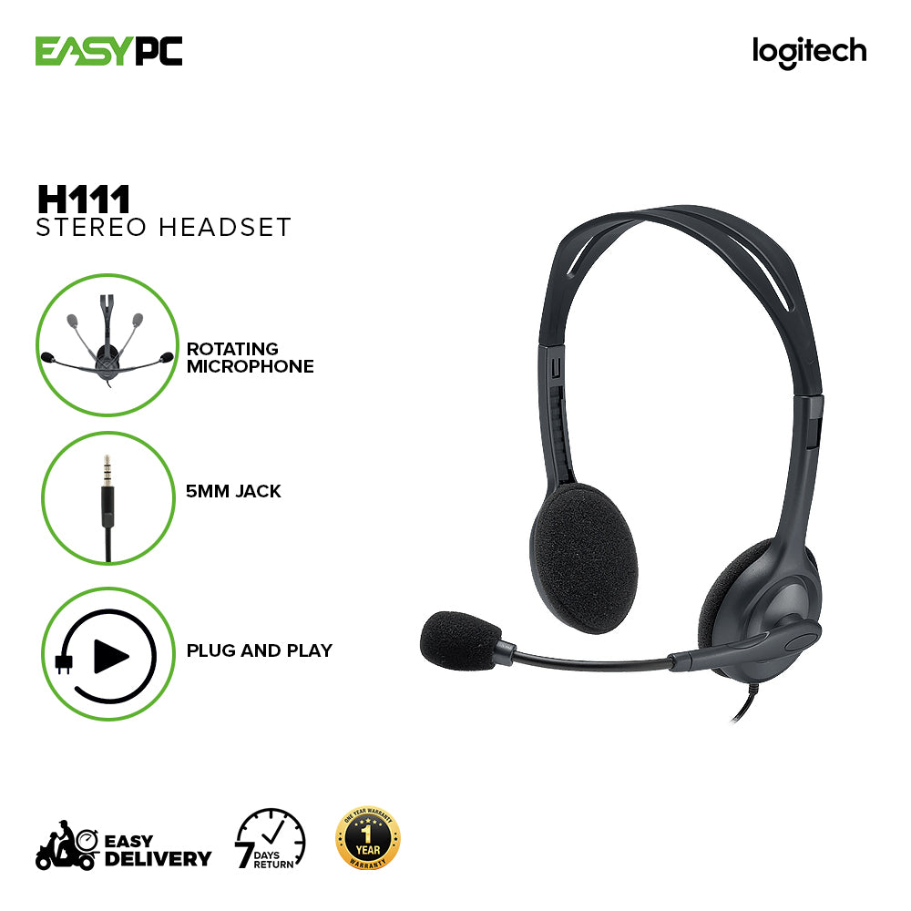 Logitech Headset H111 with Noise Cancelling Microphone 3.5 mm jack