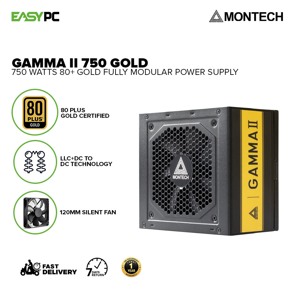 Montech Gamma II 750watts 80+ Gold Certified Fully Modular 120MM fan F ...