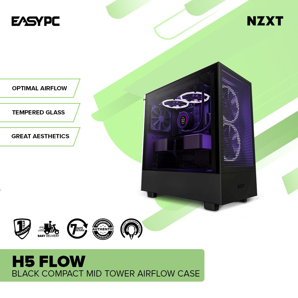NZXT H5 Flow Black and White Compact Mid Tower Airflow SGCC Steel, Tem –  EasyPC
