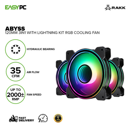 RAKK ABYSS 120mm 3in1 Cooling Fan with Lightning Kit RGB