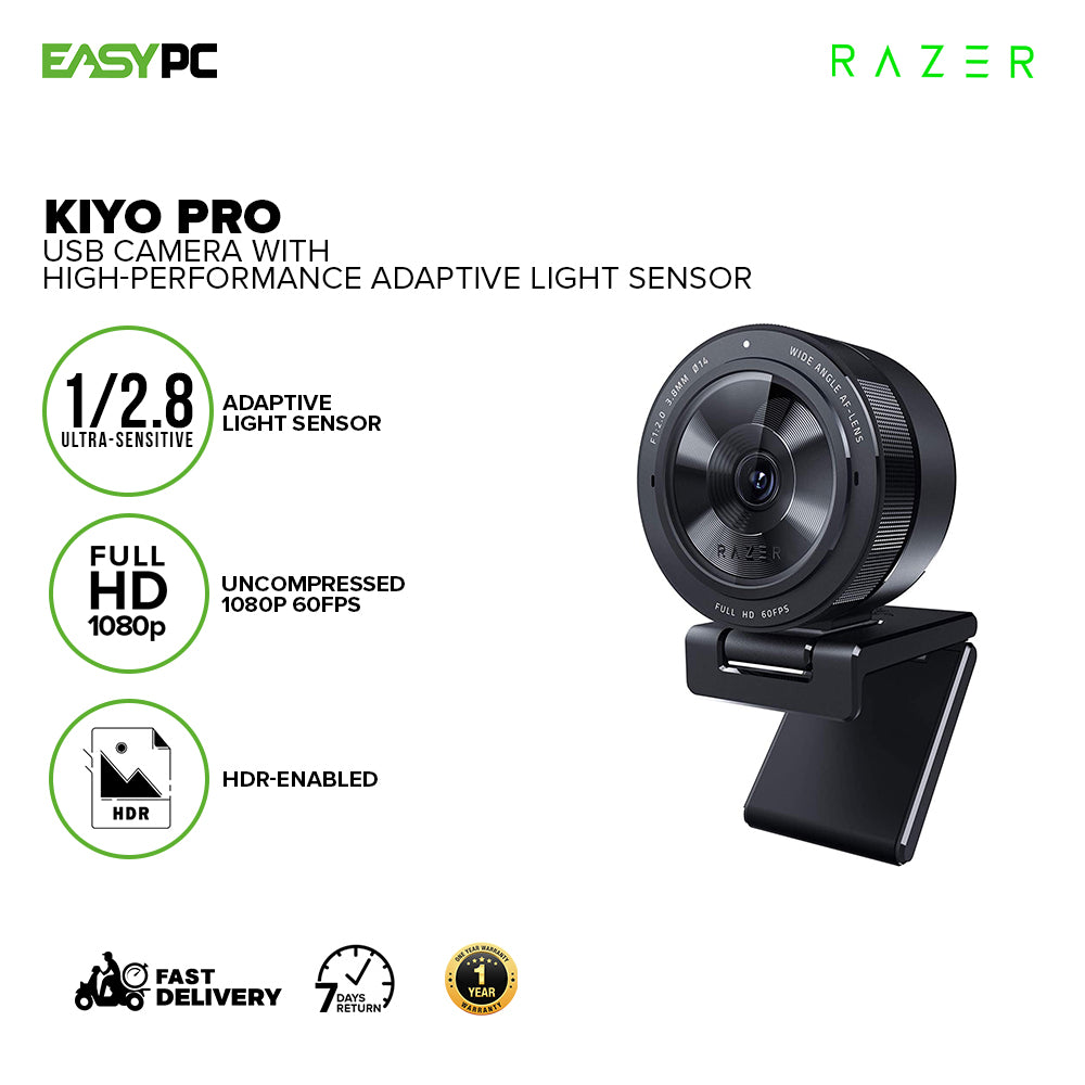 Razer Kiyo Pro Streaming Webcam, Full HD 1080p 60FPS, Adaptive Light  Sensor, HDR-Enabled, Wide-Angle Lens, Black 