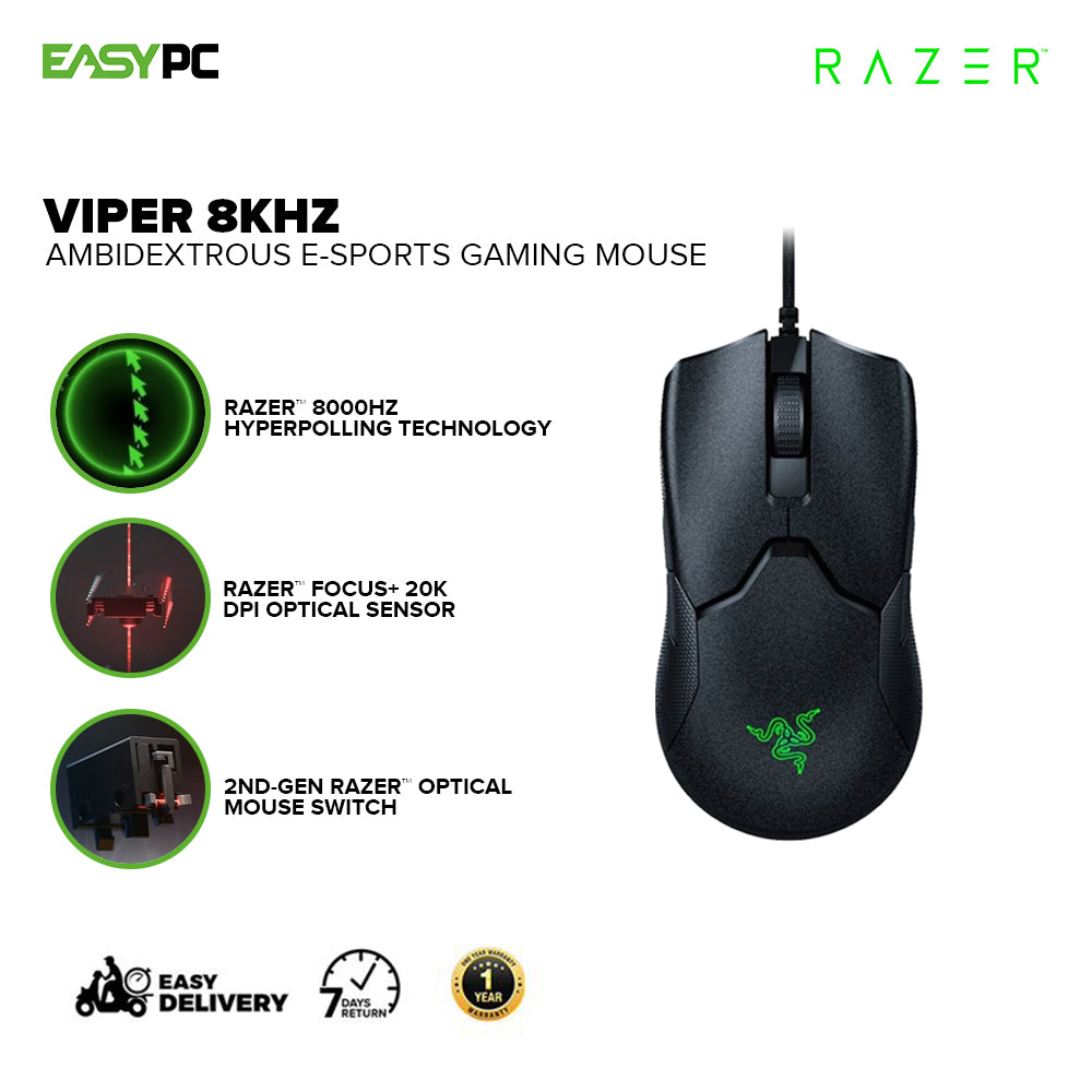 RAZER VIPER 8KHz Gaming Mouse with 8000Hz Polling Rate ,Focus+ 20K