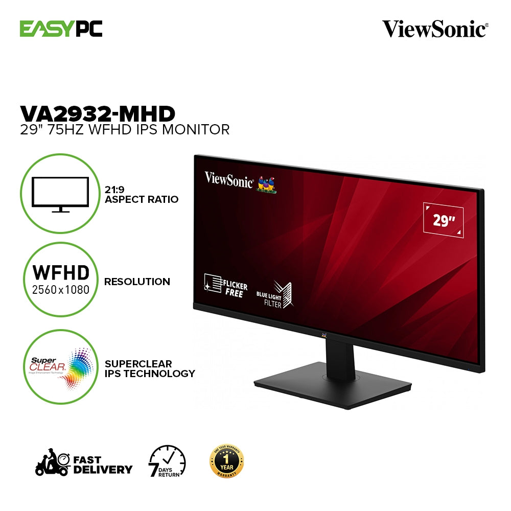 Viewsonic VA2932-MHD 29 inch 75Hz WFHD 2560 x 1080 resolution, SuperCl –  EasyPC