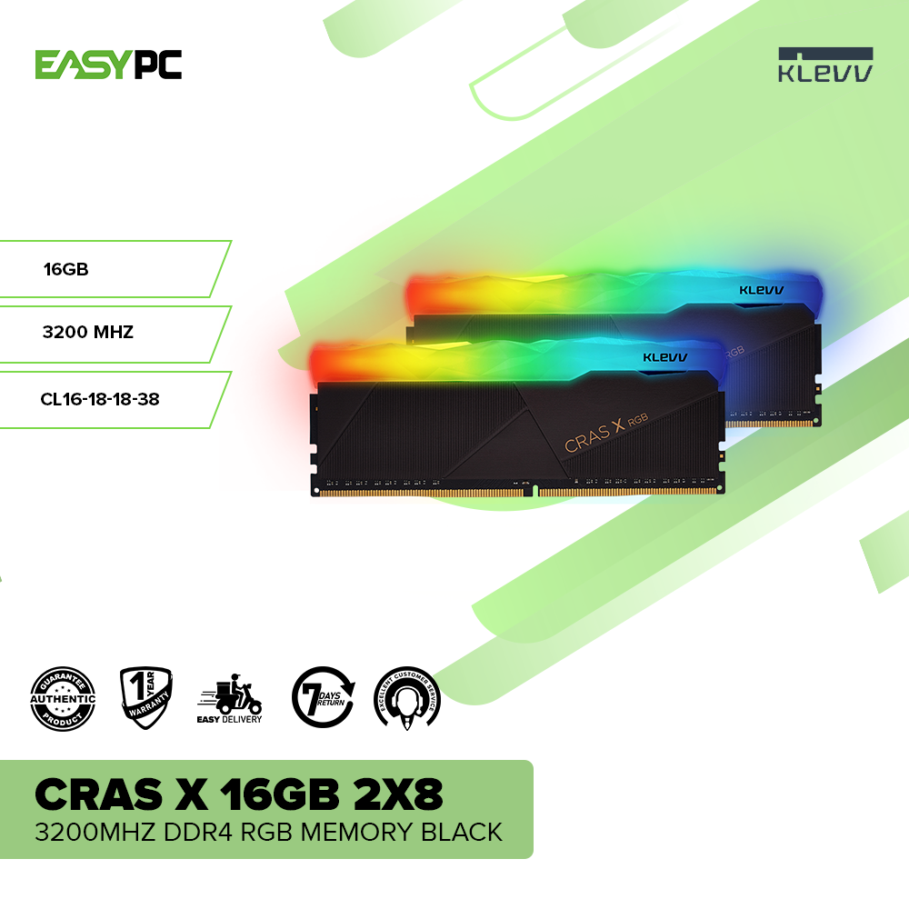 Klevv Cras X 16GB 2x8 3200MHz DDR4 RGB Memory Black – EasyPC