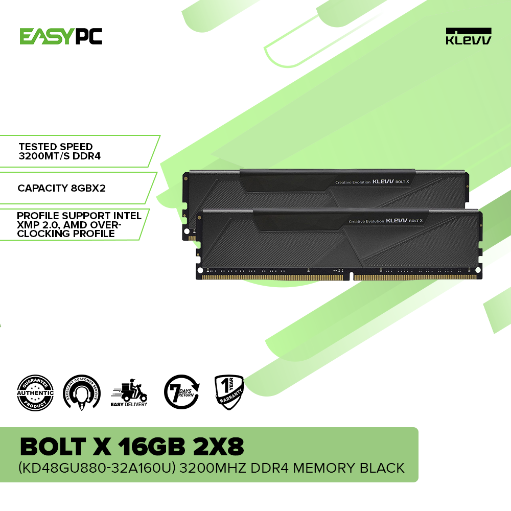 Klevv Bolt X 16GB 2x8 () 3200MHz DDR4 Memory Black RAM – EasyPC