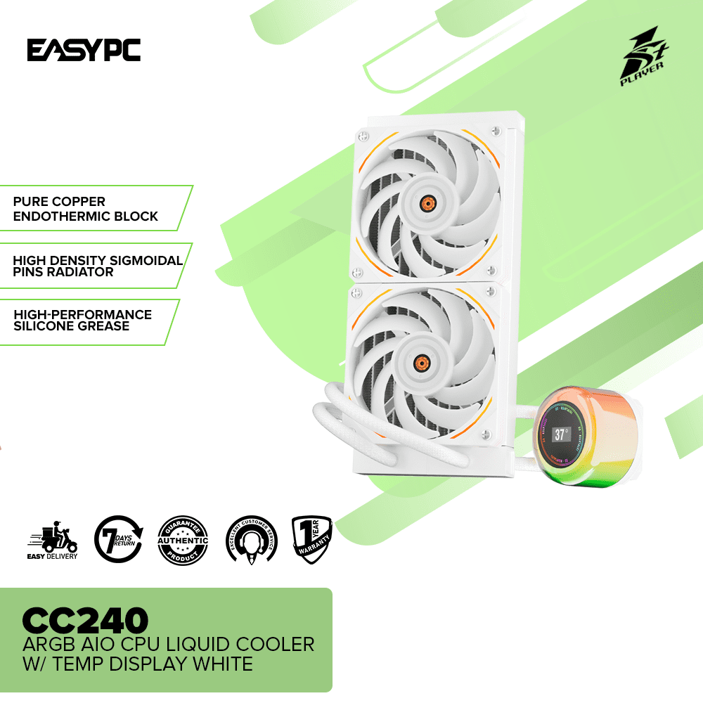 1stplayer CC240 ARGB AIO CPU Liquid Cooler w/ Temp Display White