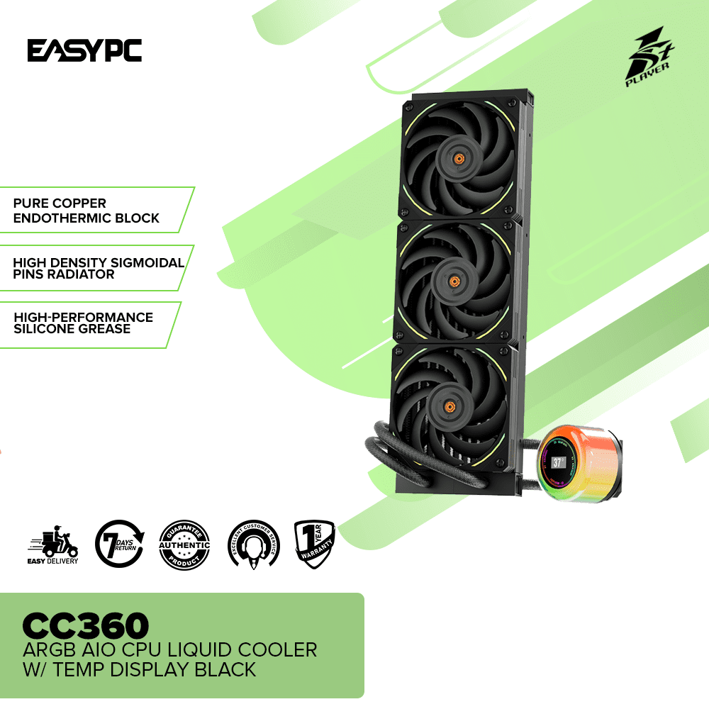 1stplayer CC360 ARGB AIO CPU Liquid Cooler w/ Temp Display Black