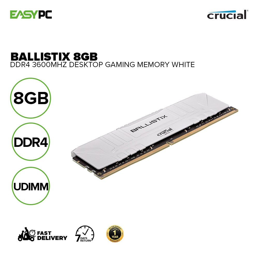 Crucial Ballistix 8gb Ddr4 3600mhz Desktop Gaming Memory White