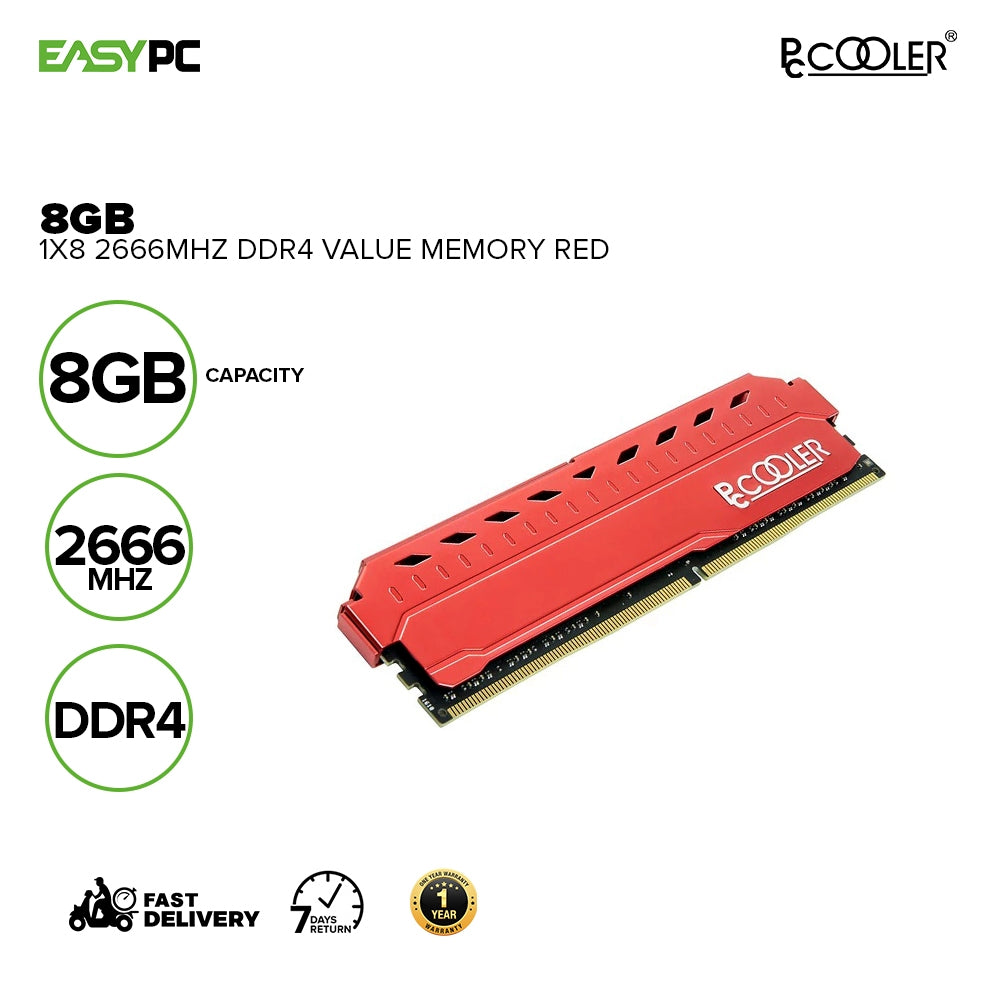 PC Cooler 8gb 1x8 2666Mhz Ddr4 Value Memory Red