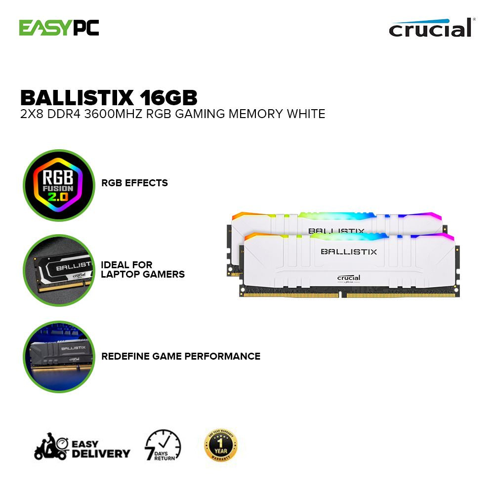 Crucial Ballistix 16GB 2x8 Ddr4 3600Mhz RGB Gaming Memory White - EOL ...