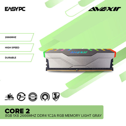 Avexir Core 2 8gb 1x8 2666mhz Ddr4 1c2a RGB Memory Light Gray
